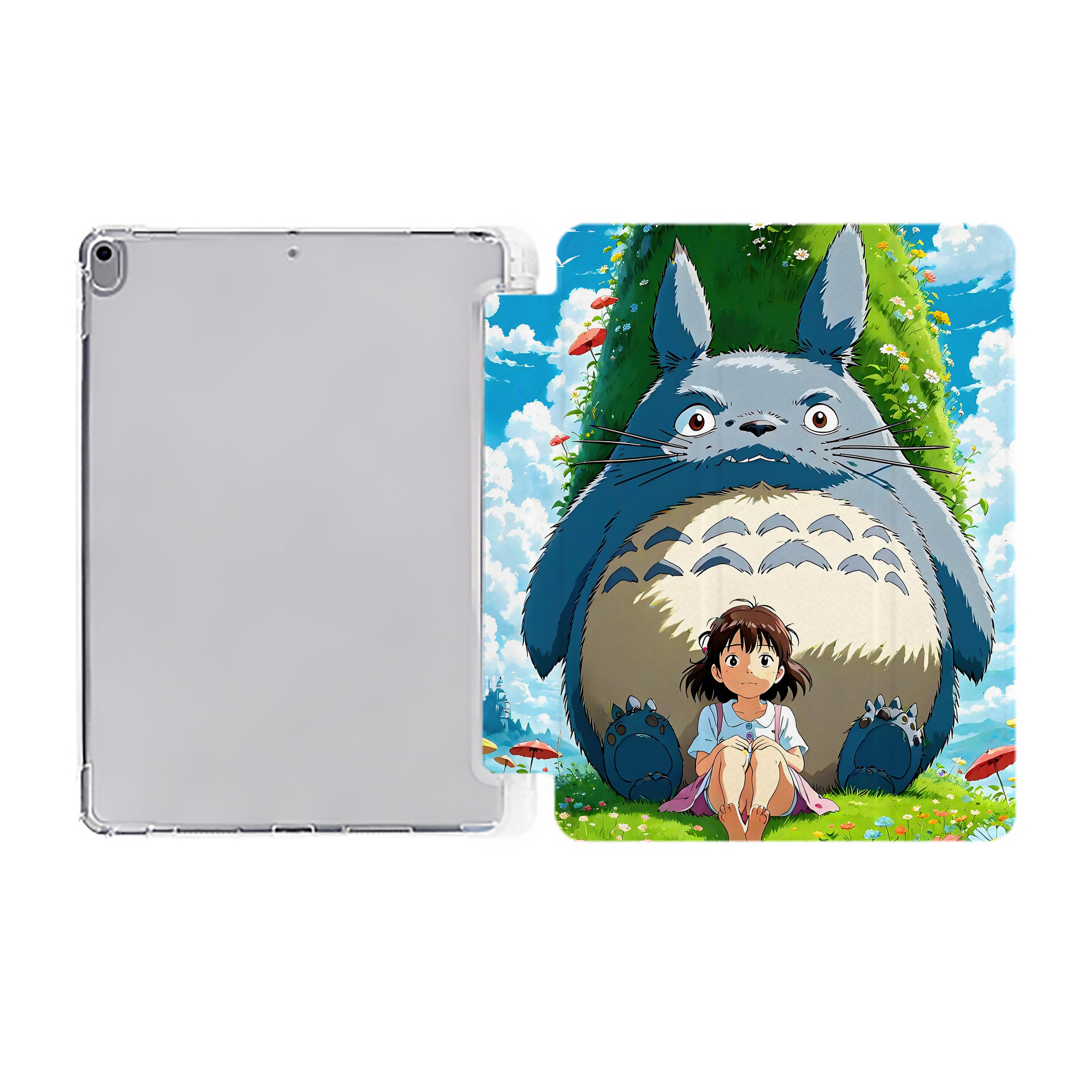 （画像用） となりのトトロ 草壁メイ 草壁サツキ My Neighbor Totoro Satsuki Kusakabe Mei Kusakabe IPad ケース ペン収納付き 三つ折りスタンド PUレザー×シリコン 対応機種9.5/10.5/10.9インチ